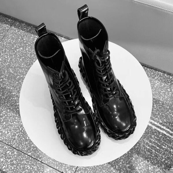 

weaving bottom with martin boots female autumn and winter new patent leather thick-soled lacing british wind tube boots fashion wild