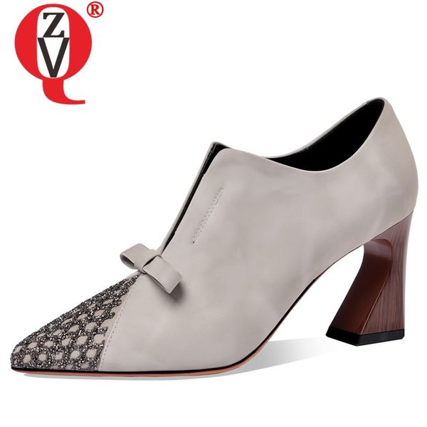 

zvq spring new fashion women pumps outside super high heels pointed toe genuine leather bowtie slip-on women shoes drop shipping, Black