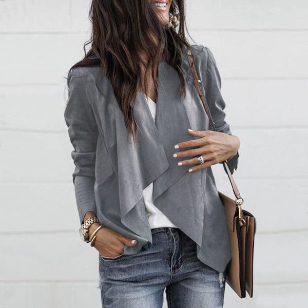 

new women's slim long sleeve casual autumn suit jacket coat outwear cardigan leather jacket coats waterfall biker flight coat, Black;brown