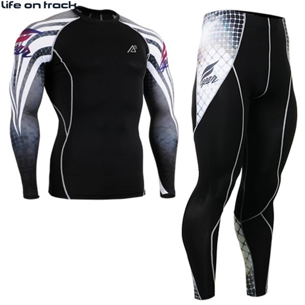 

2016 new men's mountain long sleeve cycling sets run sport quick-drying sportswear fitness compression clothing basic layer, White;black