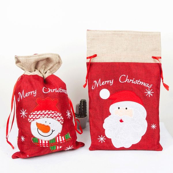 

linen cloth christmas gift bags embroidered drawstring treat bag christmas stocking holders holiday party supplies santa sacks