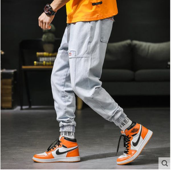 

light blue nine очки джинсы мужские ноги свободный японский харлан луча света foot joker 9 минут брюки