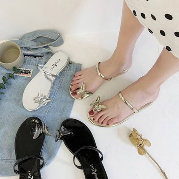 

slippers women 2020 summer new popular butterfly jewelry fashion wear, Black