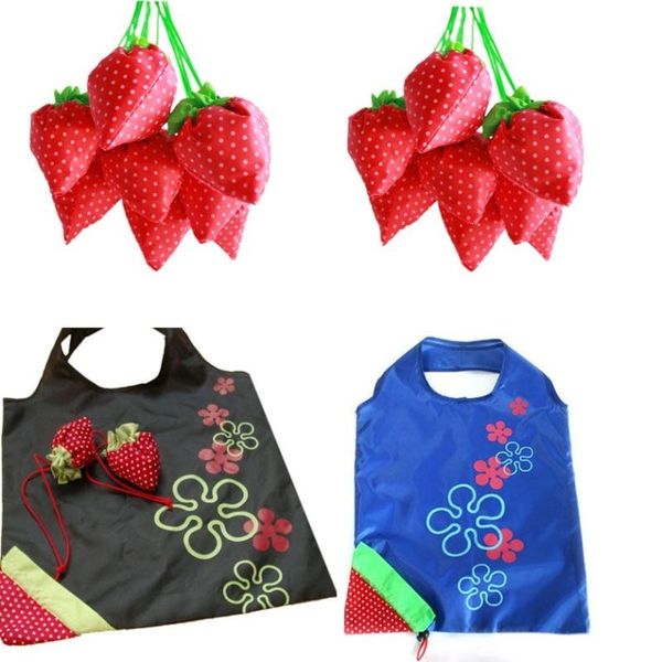 

10pcs creative environmental storage bag handbag strawberry foldable shopping bags reusable folding grocery nylon eco tote bag