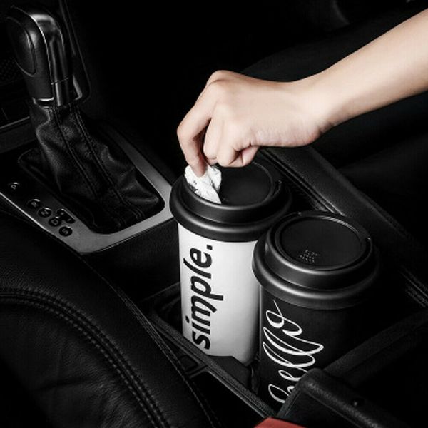 

mini car trash can with lid garbage dust bin storage barrel fits cup holder box creative litter case organizer sale