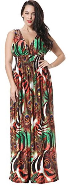

jusfitsu women's v-neck floral printed beach boho maxi dress plus size, Black;gray