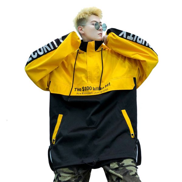 

pullover hoodie jacket hip hop color blocked jacket spring windproof harajuku mens casual streetwear swag coats, Black;brown