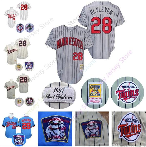 

Bert Blyleven 28 Jersey MN Twins Cooperstown 1991 WS World Series Minnesota Baseball Jerseys Grey Pinstripe White Blue Cream Pullover