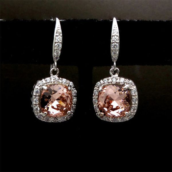 

orange square cz stone earring for women girls silver fashion crystal wedding earrings pendientes statement jewelry accessories, Golden;silver