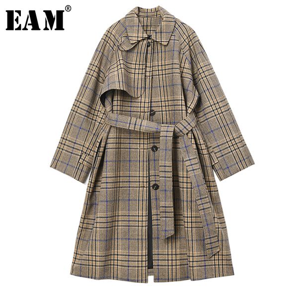 

eam] loose fit yellow plaid split big size woolen coat parkas new long sleeve women fashion tide autumn winter 2020 1n386, Black