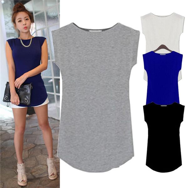 

casual sleeveless basic t-shirt one pieces fashion women clothes modal round neck pullover, White