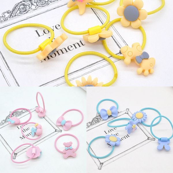 

cartoon plastic resin colored rubber children's butterfly hair band children's flower rubber band rabbit hair accessories, Slivery;white