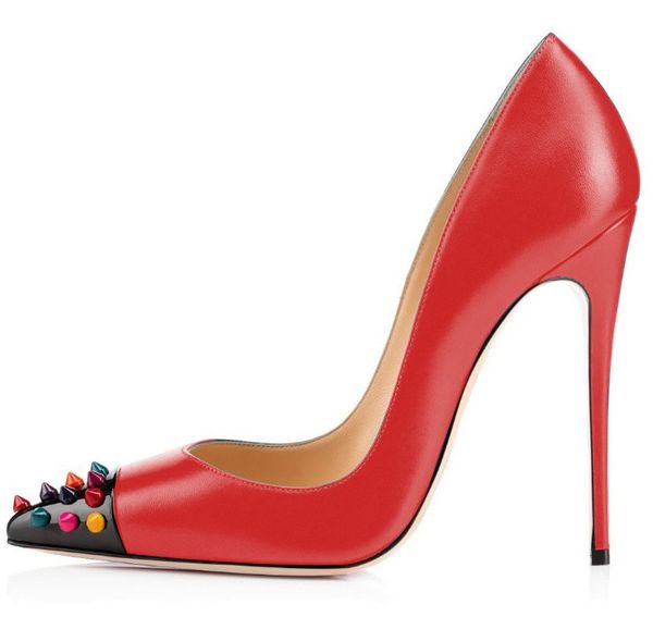 

brand shoes red sloe women pumps high heel shoes rivet pointed toe fine heel lady wedding shoes bottom for the red 8cm 10cm 12cm, Black