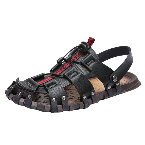 

#35 summer sandals men leather classic roman sandals 2019 slipper outdoor sneaker rubber flip flops men water trekking, Black