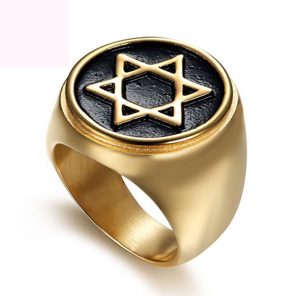 

гексаграмма палец кольцо ювелирные изделия титана стальные кольца ювелирные изделия золотой цвет литье марочные кольцо для человека свободно, Silver