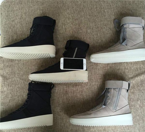 

fog quality fear of god pink military sneakers hight army boots men and women fashion shoes martin boots v02, Black