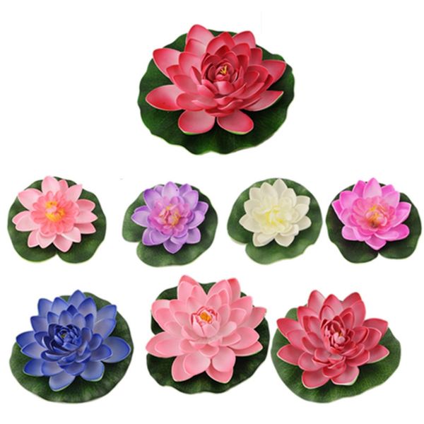 

8pcs artificial simulation lotus fake water lily pool floating lotus leaf flowers home garden wedding fish pond aquarium decorat