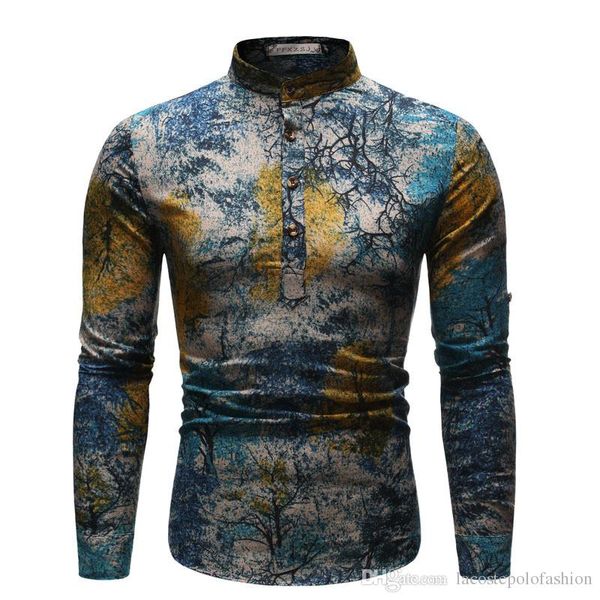 

ethnic styles mens shirt the starry night print mens casual clothes oil painting styles homme, White;black