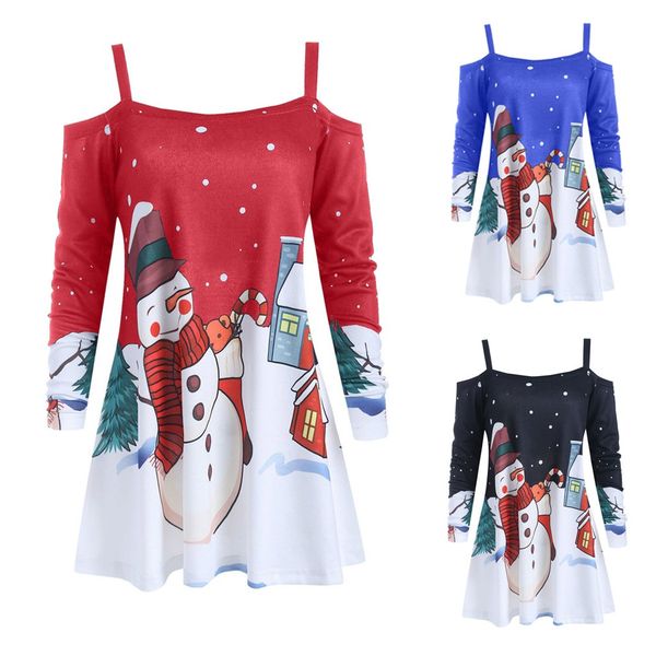 

christmas womens tunic shirts winter off shoulder fashion cartoon print blouse korean style women long sleeve clothes blusas, White