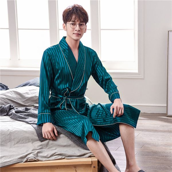 

the summer ice silk robe male striped pyjamas, Black;brown