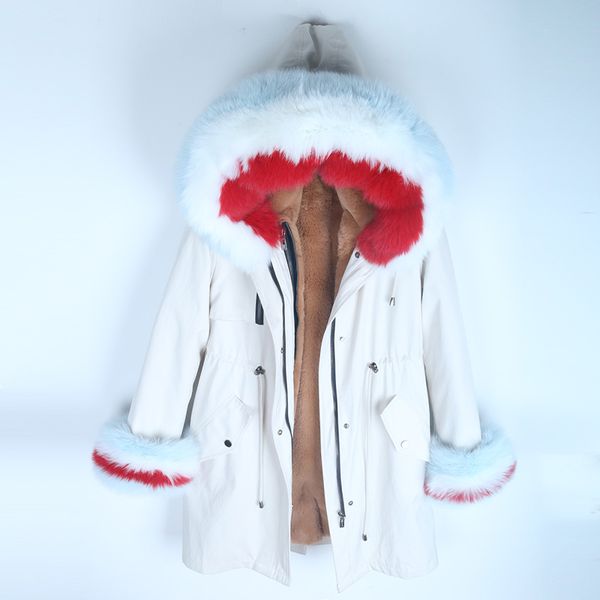 

2019 long warm outwear natural real fur collar coat female winter jacket coat thick faux fur lining real parka, Black