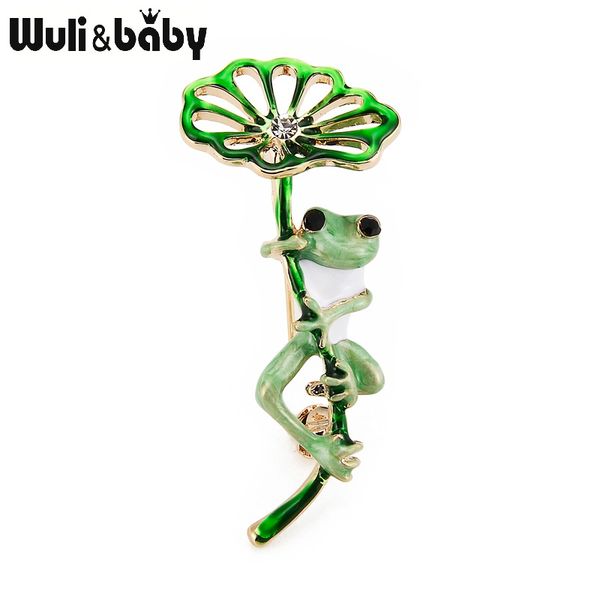 

wuli&baby classic purple green frog leaf brooches alloy animal women's party banquet brooch girls' hats scarf accessories gifts, Gray