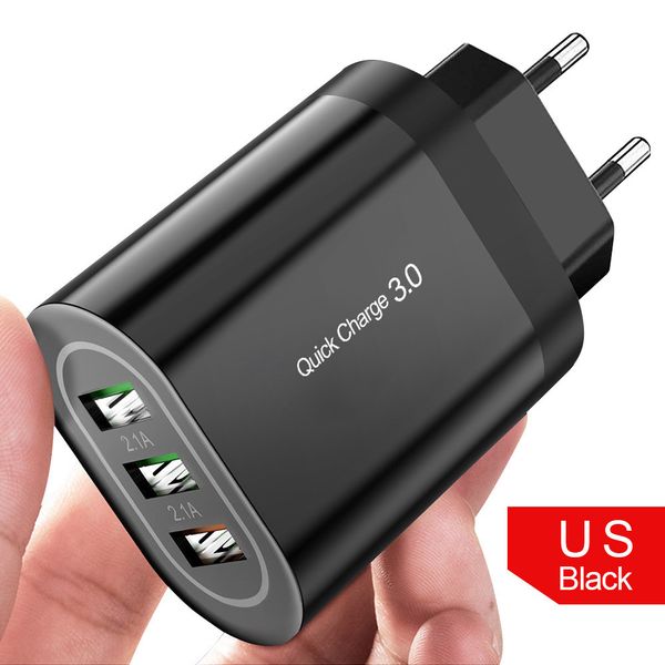 

multiple protection security qc3.0 quick charger for eu us round 3-usb fast charger