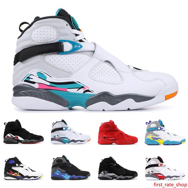 

basketball shoes 8s reflective bugs bunny valentines day aqua south beach 8 chrome 3peat playoff trainer sports sneaker size 7-13