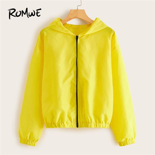

romwe sport yellow zip up drop shoulder windbreak hooded jacket women fall 2019 clothes female running jacket fitness activewear, Black;red