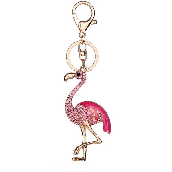 

1 pc portable flamingo key chain women's keychain pendant key phone clip buckle chains bag chain pendant car accessory, Silver