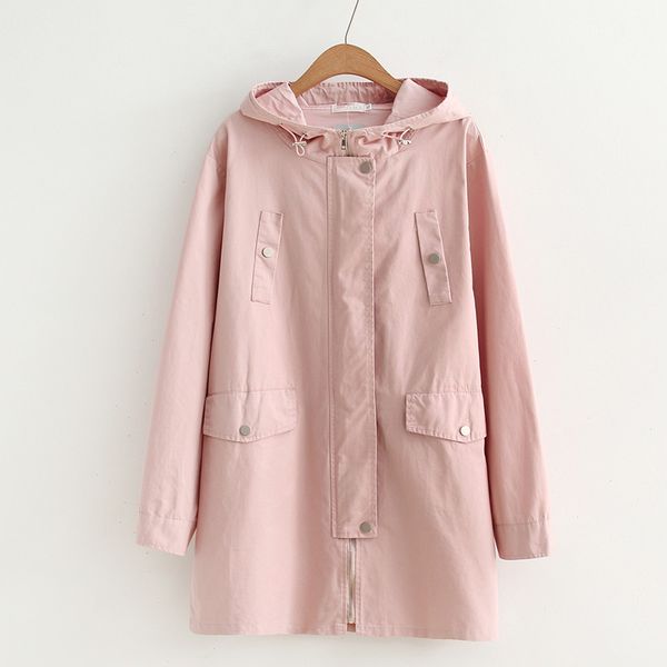 

women trench coat spring autumn causal coat long sleeve solid hooded outerwear plus size windbreaker female women clothes, Tan;black