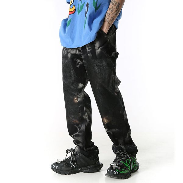 

men's jeans ewq / wear high street tie-dyed patchwork pants straight trouser hip hop streetwear spring summer casual jogger 9y1730, Blue