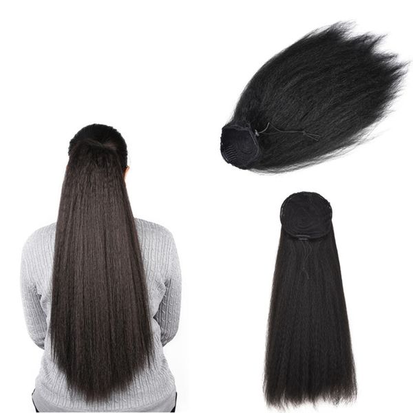 

sara lady women kinky horsetail pull on the rope ponytail clip in hair extensions yaki puffy pony tail heat resistant hairpieces 55cm,22inch, Black