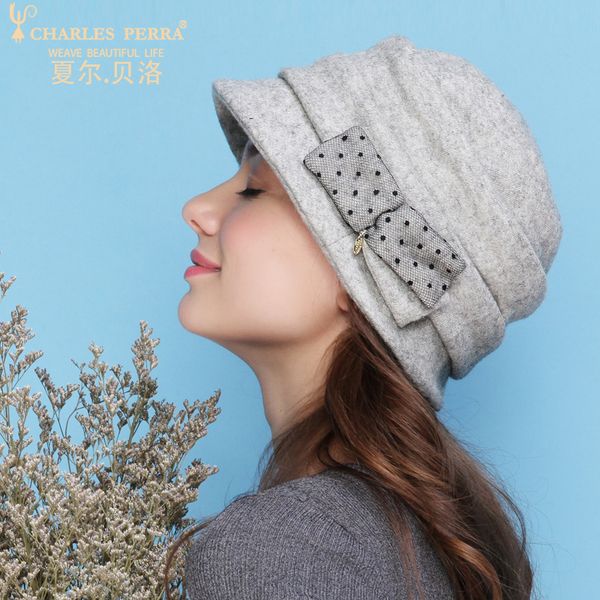 

charles perra brand autumn winter women hats new 2019 wool caps thicken thermal casual elegant bucket hats adjustable 5254, Blue;gray