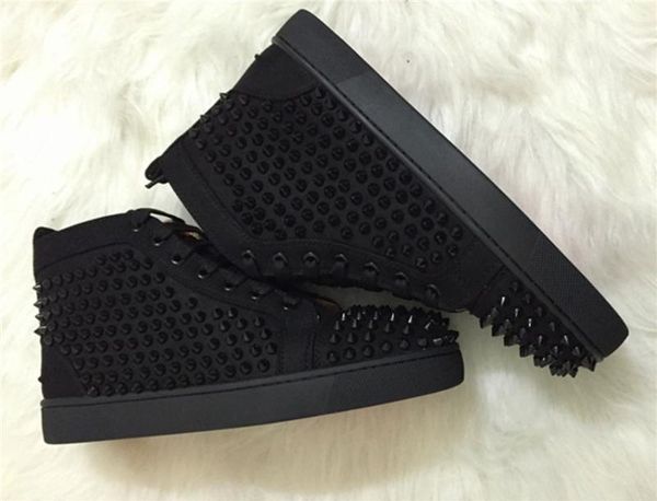 

fashion brand studded spikes flats shoes red bottom shoes for men and women party lovers genuine leather casual flats sneakers size 36 -47, Black