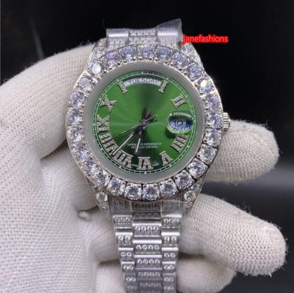 Серебряный Мужские часы Алмазная 43мм Большой набор зубец набор алмаз моды Продажа часы автоматические механические спортивные часы