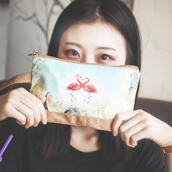 

women handbags canvas cartoon printing clutch bag female zip coin handbag purse cute ladies 6 inches phone bag long wallet
