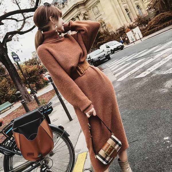 

autumn and winter new chic high-collar women's long sweater 09, White;black