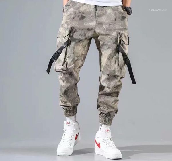 

drawstring pants fitness mens ins style trousers hip pop clothing mens cargo pants fashion pocket patchwork, Black