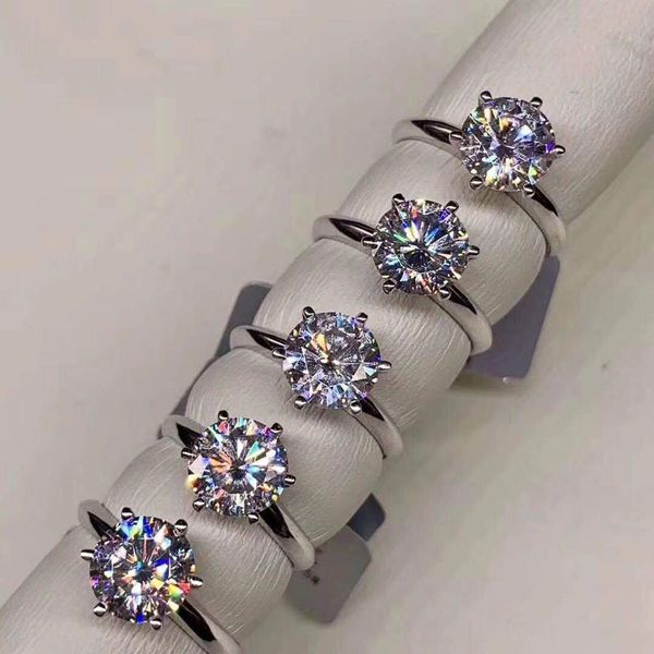 

925 silver moissanite certified diamond ring test canon classic 6 claw crown design d / f color vvs clarity 3ex eternal cut shine, Slivery;golden