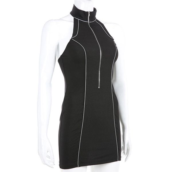 

Women Reflective Halter Dress Sleeveless O-Neck Sexy Dress Skinny Zipper Designer Women Tops Female Fashion Clothing