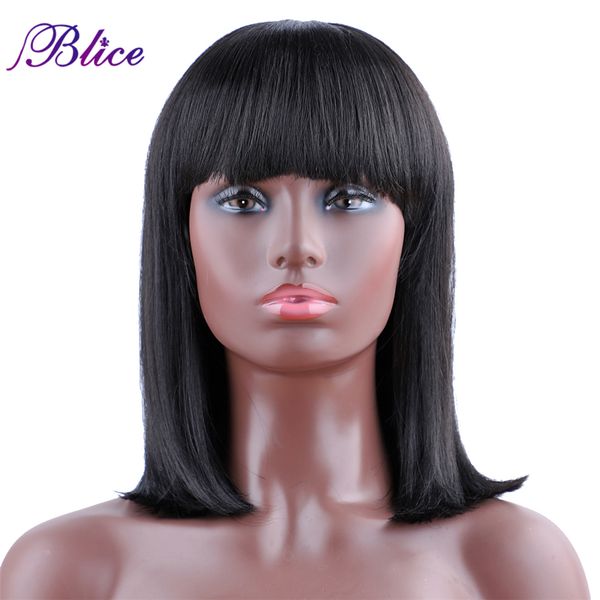 Blice Straight Black Synthetic Wig With Bangs Medium Length Hair Bob Wig Heat Resistant Cosplay Wigs For Women Luxurious Hair Boutique Best Hair Wigs