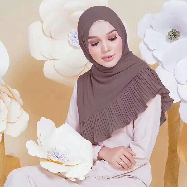 

new muslim scarf women pure color mosaic long towel with chiffon and wrinkled hui headscarf fashion scarf hijabshijab caps, Red