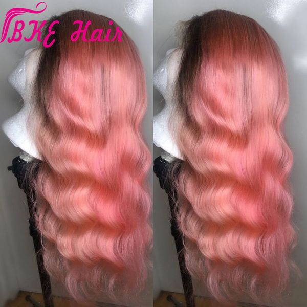

new natural soft ombre pink lace front wigs synthetic hair for black women brazilian body wave wig with baby hair
