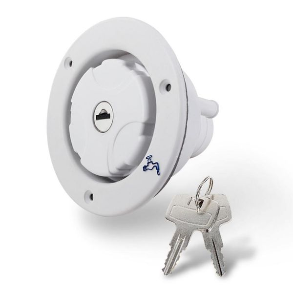

fresh water inlet locakable cap supplied with two keys suitable for most fresh water inlets on motorhomes caravans and boats