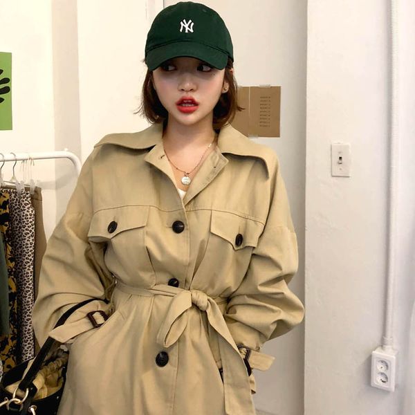 

single breasted new plus size winter coat women trench girls vintage fashion oversize coats long autumn windbreaker outerwear, Tan;black