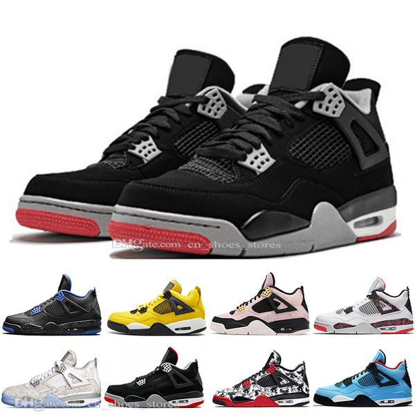 

new 2019 bred 4 4s what the cactus jack laser wings mens basketball shoes denim blue eminem white cement men sports designer sneakers