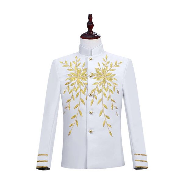 

men's suits & blazers 2021 england style stand collar gold embroidery stage singers blazer nightclub white black red dj singer coat cos