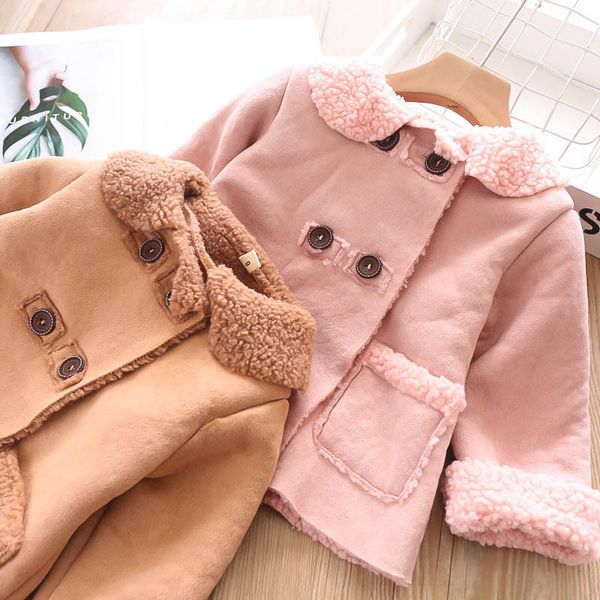 

autumn and winter 2019 wholesale of girls'turn-collar pocket, lamb suede and children's clothes, Blue;gray