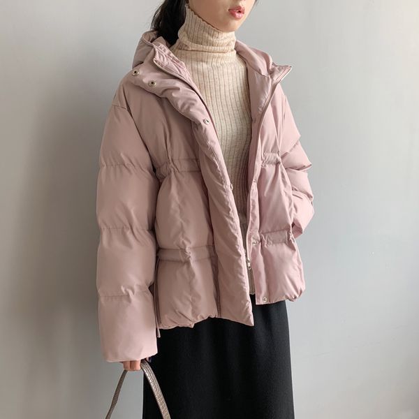 

hooded cotton coat korean loose fluffy puffy parkas girl long sleeve casual women parka 2018 winter short cute pink clothing, Black